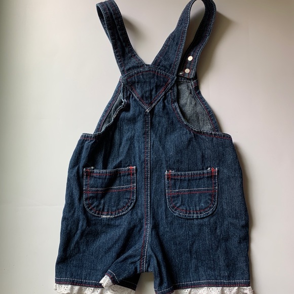 Young Hearts Ladybug Floral Shortall Overalls - Picture 2 of 6